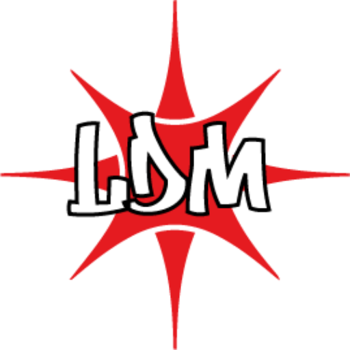 icono rojo con letras de iniciales rellenas en blanco de laser design madrid